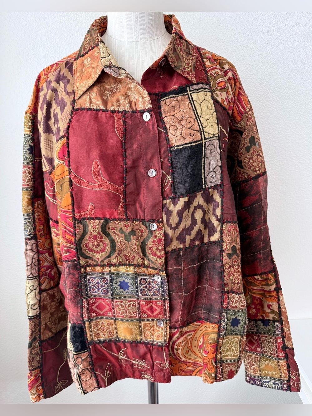 Vintage Chico's Silk Blend Patchwork Tapestry Jacket Artisan Size 2 (L / 12-14)